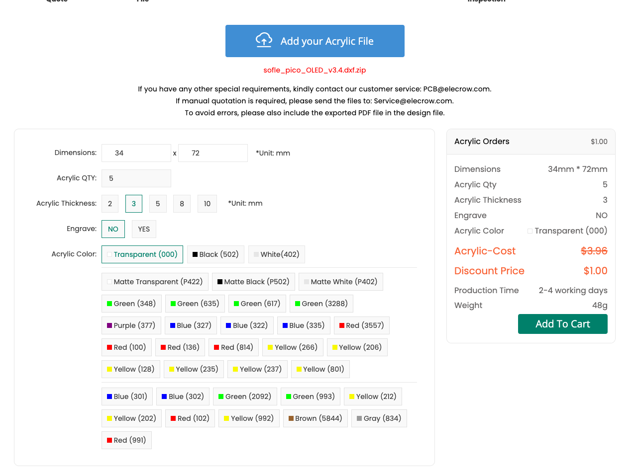 elecrow acylic order page